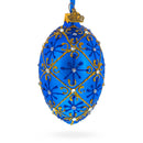 Jeweled Trellis On Blue Glass Egg Ornament 4 Inches