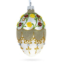 Multicolor Flowers On White Glass Egg Ornament 4 Inches