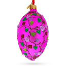 Vibrant Pink Heart Vines with 3D Roses Glass Egg Christmas Ornament 4 Inches