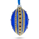 Silver on Blue Jeweled Glass Egg Ornament 4 Inches