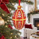 1896 Twelve Monograms in Red Royal Egg Glass Ornament 4 Inches