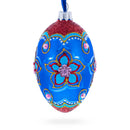 Blue Petals Flower Glass Egg Ornament 4 Inches