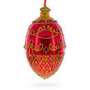 Red Jewels on Glossy Red Glass Egg Ornament 4 Inches