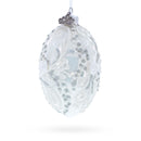 Silver Glitter Scrolls, Pearls & Rose Accents Winter Elegance Glass Egg Ornament 4 Inches