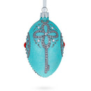 American Art Nouveau Jeweled Key Pendant Glass Egg Christmas Ornament 4 Inches