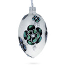French Couturier Green Jeweled Pendant Necklace Glass Egg Christmas Ornament 4 Inches