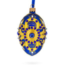 Golden Leaves on Blue Glass Egg Christmas Ornament 4 Inches