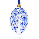 Blue Branches Glass Egg Christmas Ornament 4 Inches