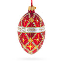 Diamond Trellis on Red Glass Egg Christmas Ornament 4 Inches