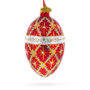 Diamond Trellis on Red Glass Egg Christmas Ornament 4 Inches