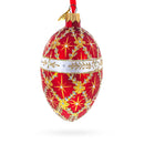 Diamond Trellis on Red Glass Egg Christmas Ornament 4 Inches
