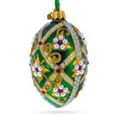 Jewels on Green Glass Egg Christmas Ornament 4 Inches