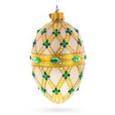 Yellow Trellis, Green Gems & Royal Blue Accents Glass Egg Ornament 4 Inches