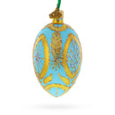 Golden Wheat on Turquoise Glass Egg Christmas Ornament 4 Inches