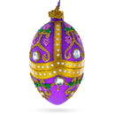 Jeweled Scrolls on Purple Glass Egg Christmas Ornament 4 Inches