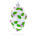 3D Roses in Silver Spiral Glass Egg Ornament 4 Inches