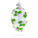 3D Roses in Silver Spiral Glass Egg Ornament 4 Inches