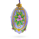 3D Roses Bouquet on Purple Glass Egg Ornament 4 Inches