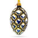 Mosaic Pattern on Blue Glass Egg Ornament 4 Inches