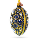 Mosaic Pattern on Blue Glass Egg Ornament 4 Inches