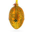 Glittered Golden Leaves Orange Glass Egg Ornament 4 Inches