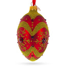 Golden Snowflake on Red Glass Egg Ornament 4 Inches