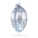 Silver Scrolls on White Glass Egg Ornament 4 Inches