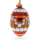 Pearl Flowers on Glossy Red Glass Egg Ornament 4 Inches