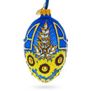 Ukrainian Coat of Arms and Sunflowers Glass Egg Ornament 4 Inches