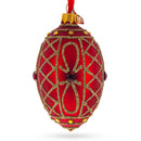 Red Jewel on Red Glass Egg Ornament 4 Inches