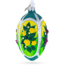 Flowers Bouquet on Green Glass Egg Ornament 4 Inches