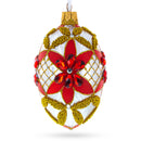 Red Jeweled Stars on White Glass Egg Ornament 4 Inches