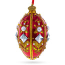 Diamonds and Pearls on Red Glass Egg Ornament 4 Inches
