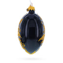 Black and Gold Floral with Jewel Accents Glass Egg Ornament 4 Inches