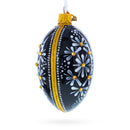 Daisy Motif with Golden Accents and Crystals Glass Egg Ornament 4 Inches