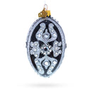 Silver and Crystal Floral Pattern on Black Glass Egg Ornament 4 Inches