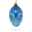 Royal Blue and Gold Festive Design Glass Egg Ornament 4 Inches