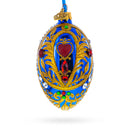 Royal Blue Regal Heart and Gemstones Embellished Glass Egg Ornament 4 Inches