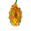 Golden Amber with Pink & Green Jewel Accents Mini Glass Egg Ornament 2.9 Inches