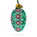 Festive Green with Red and White Snowflake Pattern Mini Glass Egg Ornament 2.9 Inches