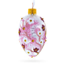 Pearl White with Pink Blossom Tree Design Mini Glass Egg Ornament 2.9 Inches