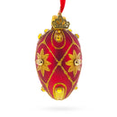Red with Gold Floral and Jewel Accents Mini Glass Egg Ornament 2.9 Inches