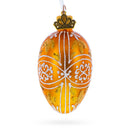 Amber Gold with White and Gold Filigree Design Mini Glass Egg Ornament 2.9 Inches
