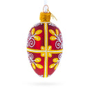 Red and Gold Swirl Design Mini Glass Egg Ornament 2.9 Inches