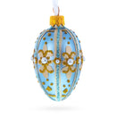 Powder Blue with Gold Glitter and Pearl Accents Mini Glass Egg Ornament 2.9 Inches