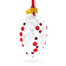 White with Red Gem Accents and Leaf Design Mini Glass Egg Ornament 2.9 Inches