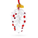 White with Red Gem Accents and Leaf Design Mini Glass Egg Ornament 2.9 Inches