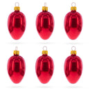 Set of 6 Glossy Red Mini Glass Egg Ornaments 2.9 Inches