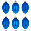Set of 6 Blue Glossy Glass Egg Ornaments 4 Inches
