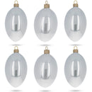 Set of 6 White Glossy Glass Egg Ornaments 4 Inches